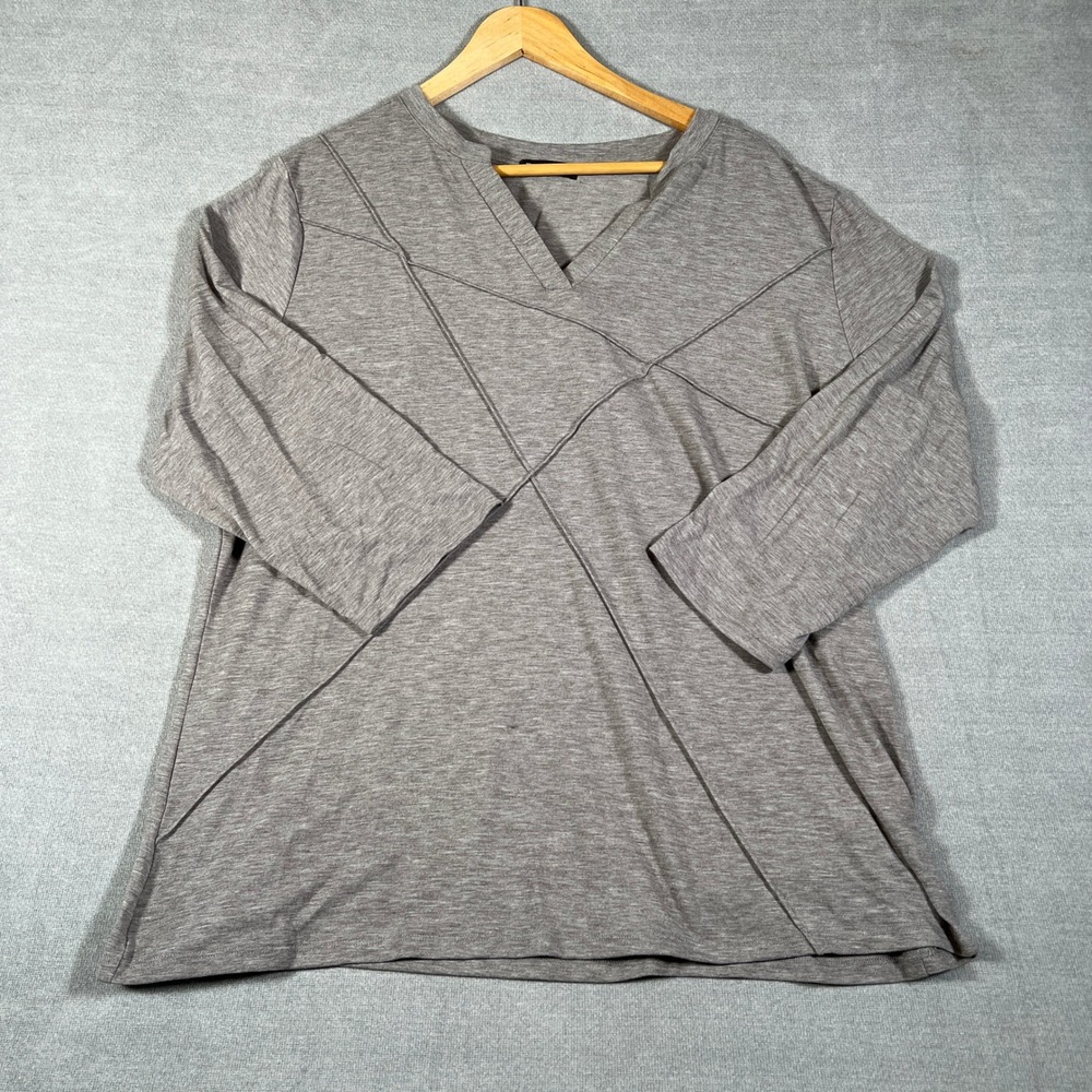 TICTICMISS Geometric Seam V-Neck Tunic Top Women XXL Gray Cotton Blend